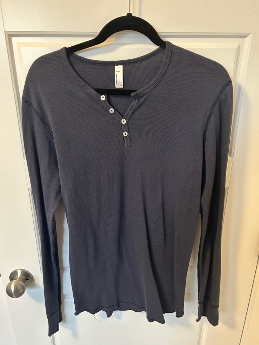 American Apparel Navy Blue Long Sleeve Henley Thermal Shirt